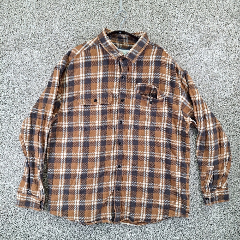 American Eagle Flannel Mens XXL Brown Plaid Button Down Shirt Gorpcore Outdoor
